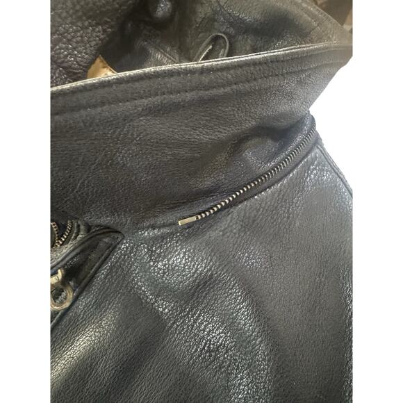 Vintage Wilsons Mens Large Leather Distressed Black Coat Jacket Zip Metal Toggle - Picture 9 of 15